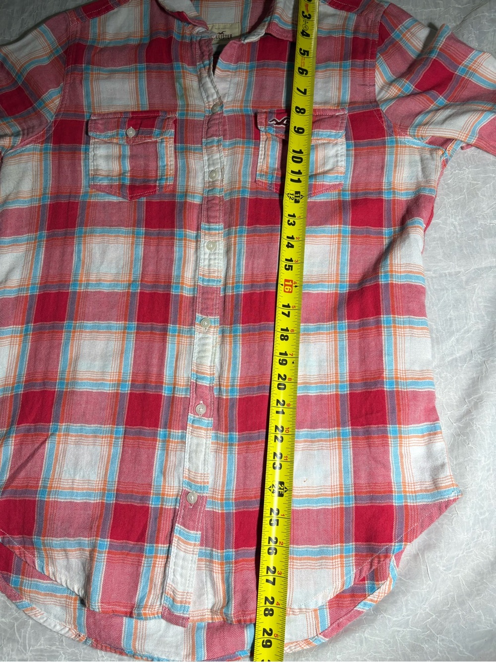 vintage Hollister Plaid Flannel Shirt Pink Blue White Large Women ‘s - Picture 5 of 6